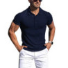 Polo à manches courtes pour hommes, chemises à col montant, rayures solides, fitness, élasticité, mode estivale, nouveau