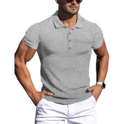 Polo à manches courtes pour hommes, chemises à col montant, rayures solides, fitness, élasticité, mode estivale, nouveau