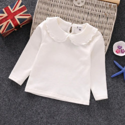 T-shirt blanc à manches longues en dentelle de coton pour petites filles, chemises pour enfants, chemisiers pour enfants, bébé, 