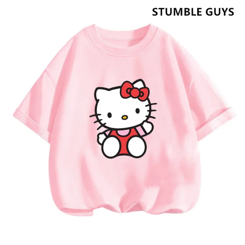 T-shirt Hello Kitty pour enfants, vêtements pour filles, t-shirt à manches courtes, streetwear, pull pour bébé garçon, ensembles