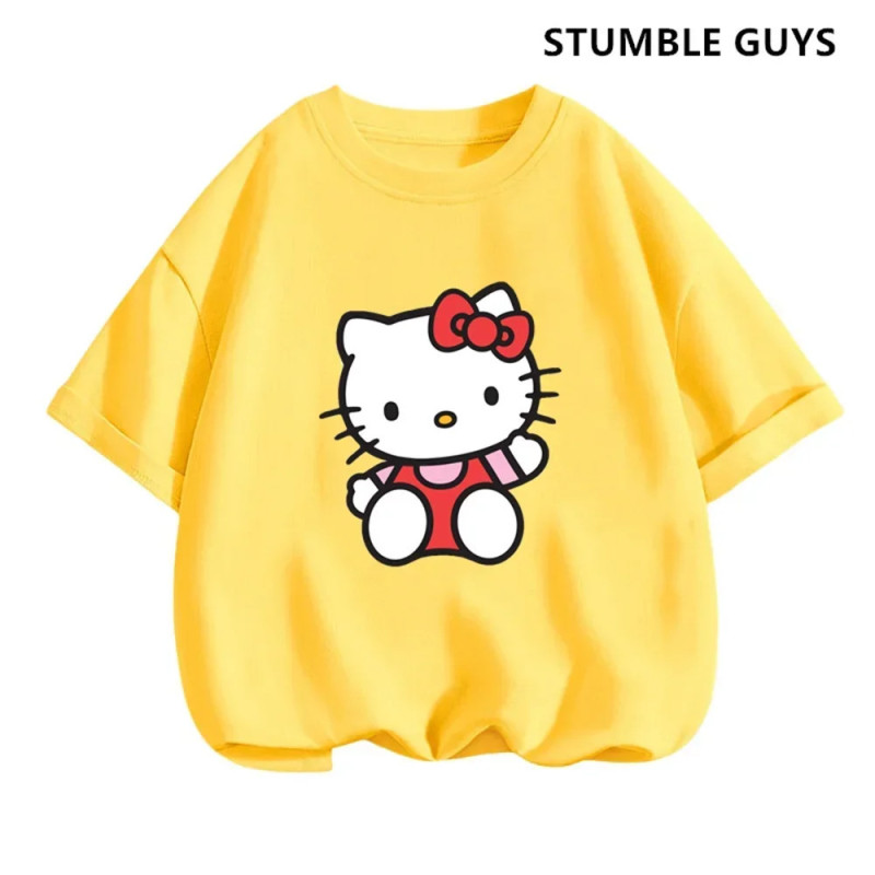 T-shirt Hello Kitty pour enfants, vêtements pour filles, t-shirt à manches courtes, streetwear, pull pour bébé garçon, ensembles