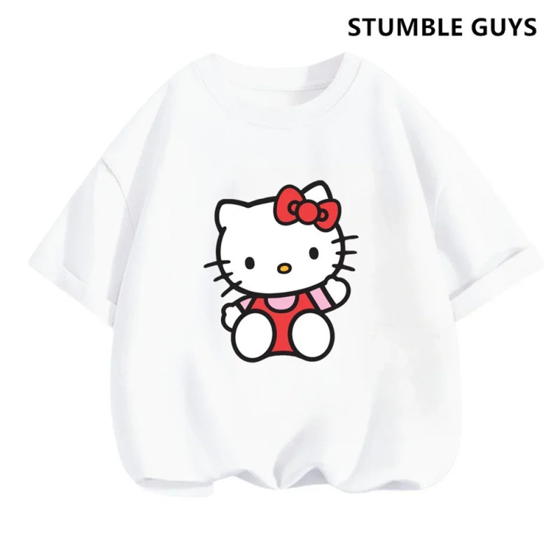 T-shirt Hello Kitty pour enfants, vêtements pour filles, t-shirt à manches courtes, streetwear, pull pour bébé garçon, ensembles