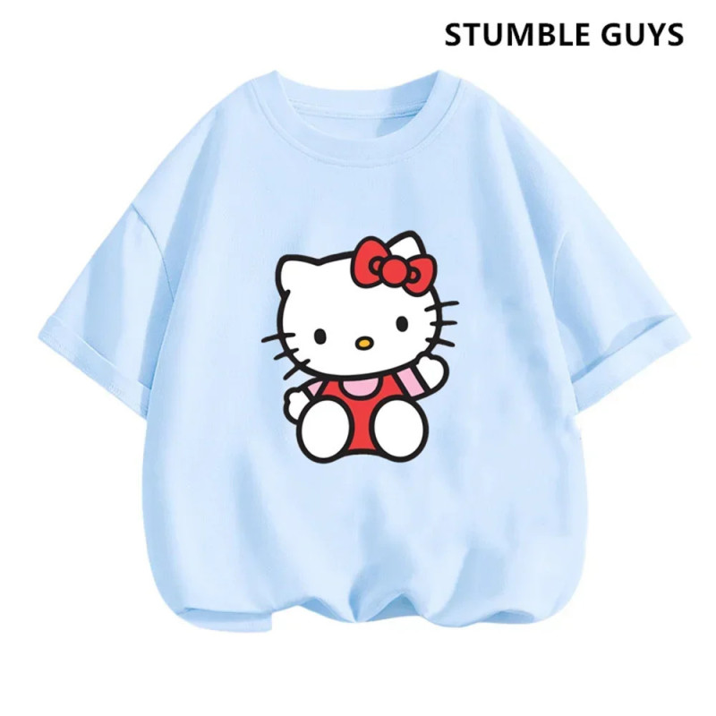 T-shirt Hello Kitty pour enfants, vêtements pour filles, t-shirt à manches courtes, streetwear, pull pour bébé garçon, ensembles