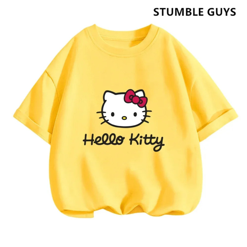 T-shirt Hello Kitty pour enfants, vêtements pour filles, t-shirt à manches courtes, streetwear, pull pour bébé garçon, ensembles