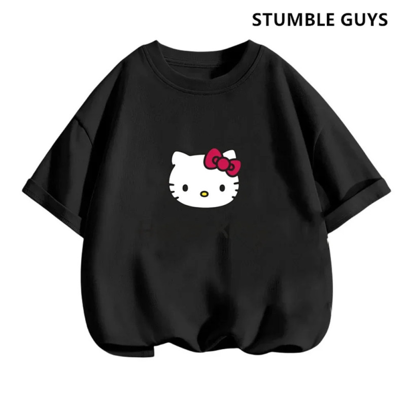 T-shirt Hello Kitty pour enfants, vêtements pour filles, t-shirt à manches courtes, streetwear, pull pour bébé garçon, ensembles