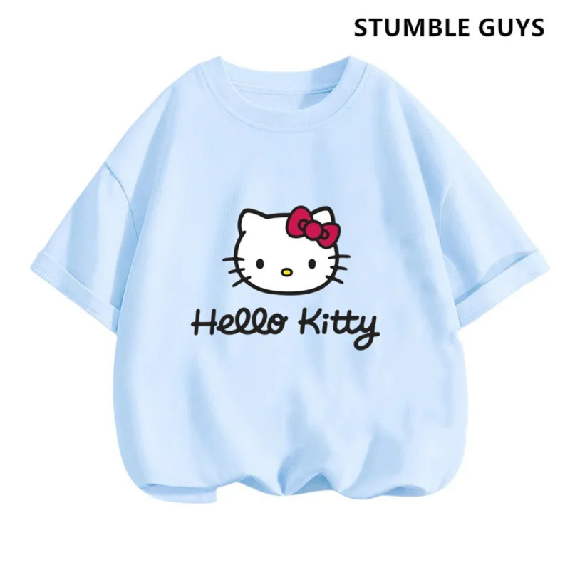 T-shirt Hello Kitty pour enfants, vêtements pour filles, t-shirt à manches courtes, streetwear, pull pour bébé garçon, ensembles