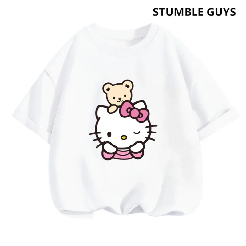 T-shirt Hello Kitty pour enfants, vêtements pour filles, t-shirt à manches courtes, streetwear, pull pour bébé garçon, ensembles