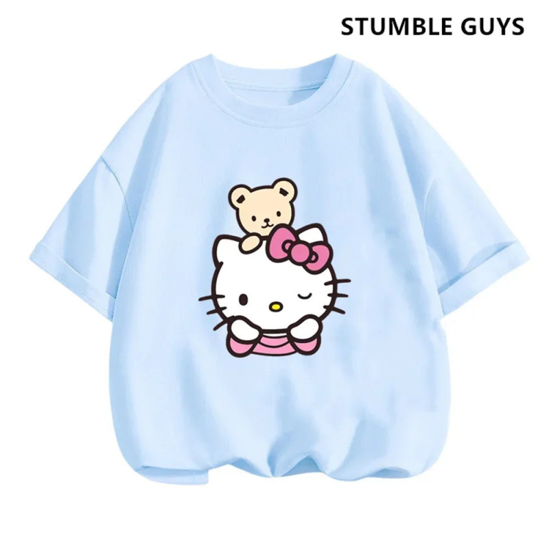 T-shirt Hello Kitty pour enfants, vêtements pour filles, t-shirt à manches courtes, streetwear, pull pour bébé garçon, ensembles