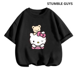 T-shirt Hello Kitty pour enfants, vêtements pour filles, t-shirt à manches courtes, streetwear, pull pour bébé garçon, ensembles