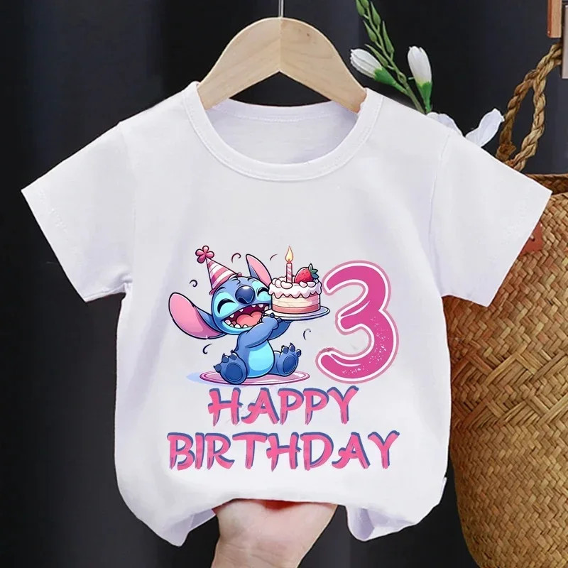 T-shirt imprimé dessin animé CAN o Stitch pour enfants, manches courtes, haut en coton pour bébé, vêtements d'été pour garçons e