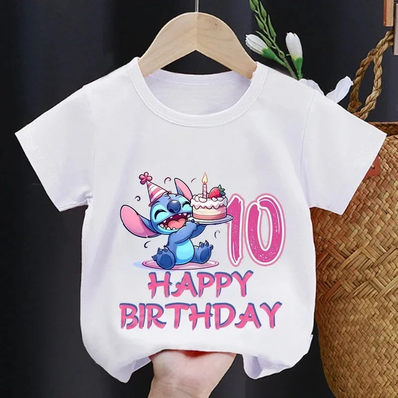 T-shirt imprimé dessin animé CAN o Stitch pour enfants, manches courtes, haut en coton pour bébé, vêtements d'été pour garçons e