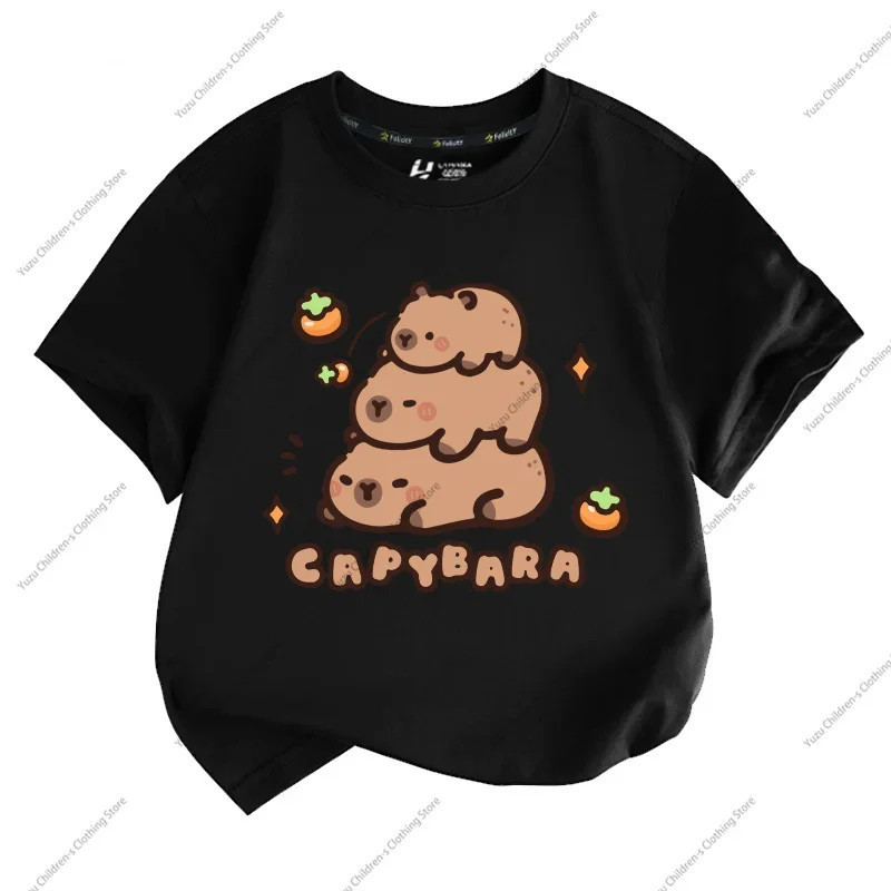 T-shirt à manches courtes pour enfants, impression Capybara, mignon, confortable, polyvalent, garçon, fille, tendance estivale, 