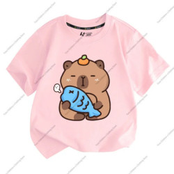 T-shirt à manches courtes pour enfants, impression Capybara, mignon, confortable, polyvalent, garçon, fille, tendance estivale, 