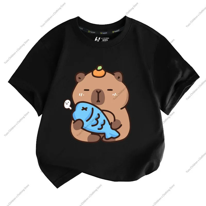 T-shirt à manches courtes pour enfants, impression Capybara, mignon, confortable, polyvalent, garçon, fille, tendance estivale, 