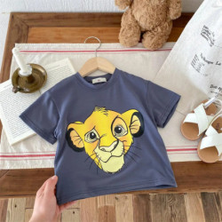 T-shirt à manches courtes pour enfant, vêtement pour garçon, avec motif Simba, à la mode, dessin animé, mignon, pour bébé, 9 min