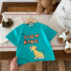 T-shirt à manches courtes pour enfant, vêtement pour garçon, avec motif Simba, à la mode, dessin animé, mignon, pour bébé, 9 min