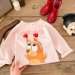 ChimBrand-T-shirt à manches longues Disney pour enfants, chemise à fond de dessin animé, chemisier ras du cou pour fille, vêteme