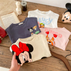 ChimBrand-T-shirt à manches longues Disney pour enfants, chemise à fond de dessin animé, chemisier ras du cou pour fille, vêteme