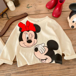 ChimBrand-T-shirt à manches longues Disney pour enfants, chemise à fond de dessin animé, chemisier ras du cou pour fille, vêteme