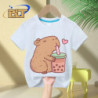 Capybara Love Bubble Tea T-shirt à manches courtes pour enfants, mignon, imprimé, décontracté, médicaments, cadeaux pour filles,