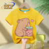 Capybara Love Bubble Tea T-shirt à manches courtes pour enfants, mignon, imprimé, décontracté, médicaments, cadeaux pour filles,