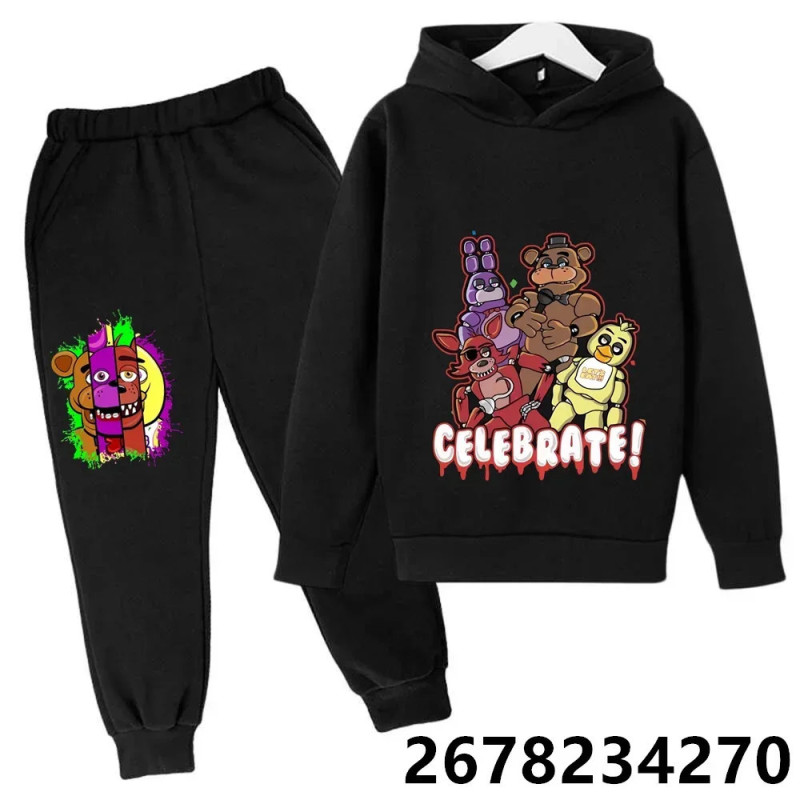 Ensemble pull à capuche dessin animé Five Nights At Freddile pour enfants, sweat à capuche FNAF Anime, manches longues, vêtement