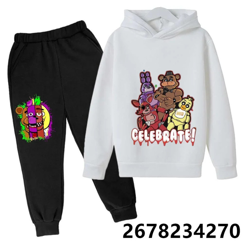 Ensemble pull à capuche dessin animé Five Nights At Freddile pour enfants, sweat à capuche FNAF Anime, manches longues, vêtement