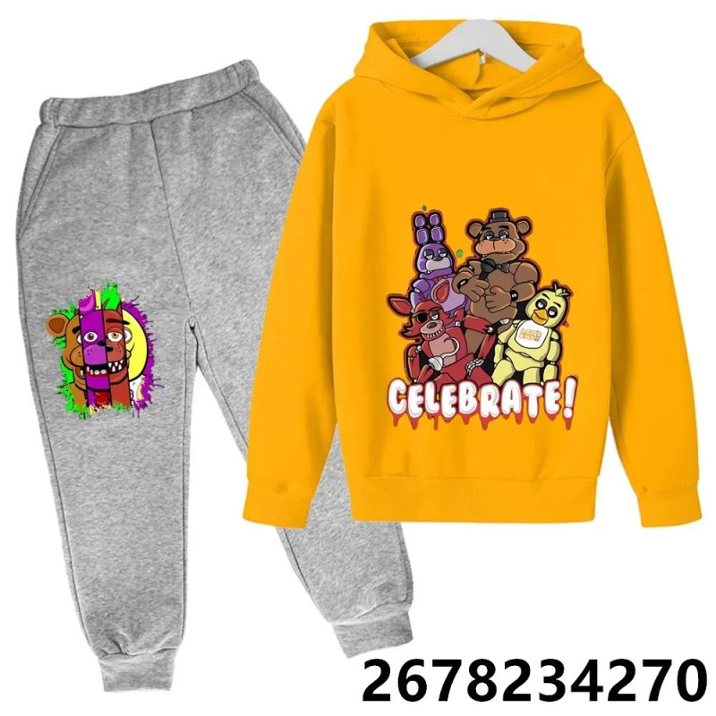 Ensemble pull à capuche dessin animé Five Nights At Freddile pour enfants, sweat à capuche FNAF Anime, manches longues, vêtement