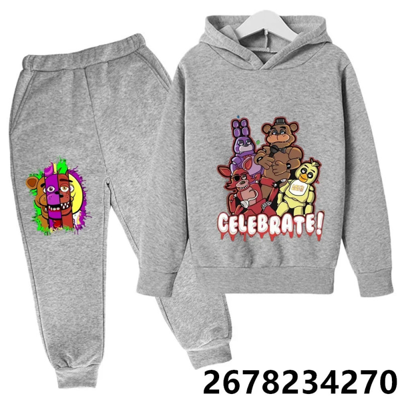 Ensemble pull à capuche dessin animé Five Nights At Freddile pour enfants, sweat à capuche FNAF Anime, manches longues, vêtement