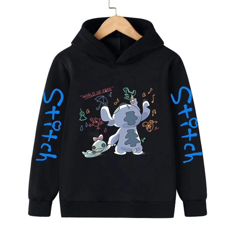 Sweat à capuche Anime Stitch pour enfants, vêtements de dessin animé pour enfants, sweat-shirt Manga, haut décontracté pour bébé