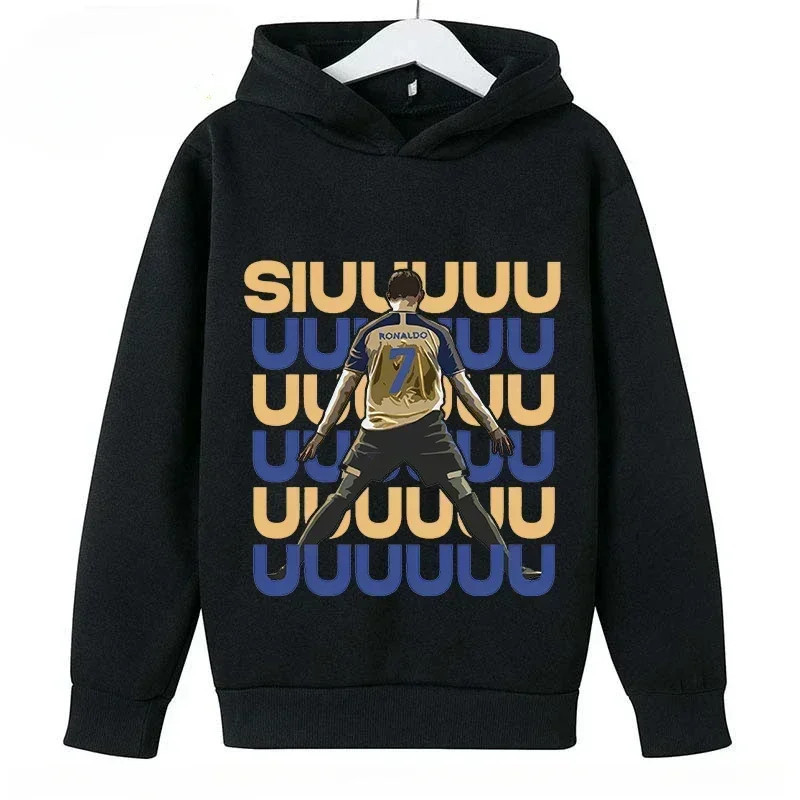 Sweat à capuche décontracté pour enfants, sweat-shirt de sport pour garçons et filles, imprimé Ronaldo bleu, 2 à 14 ans, printem