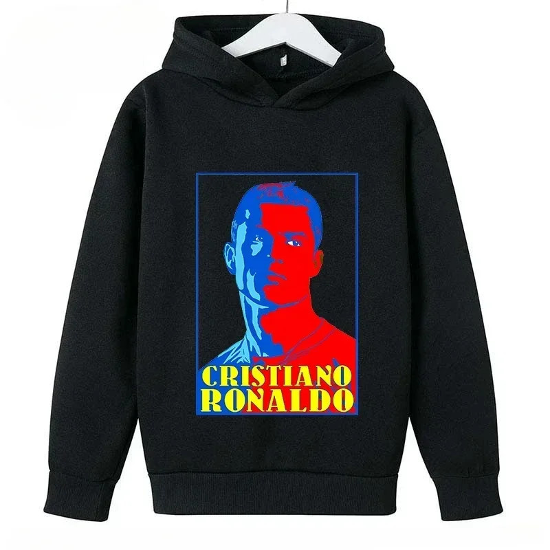 Sweat à capuche décontracté pour enfants, sweat-shirt de sport pour garçons et filles, imprimé Ronaldo bleu, 2 à 14 ans, printem