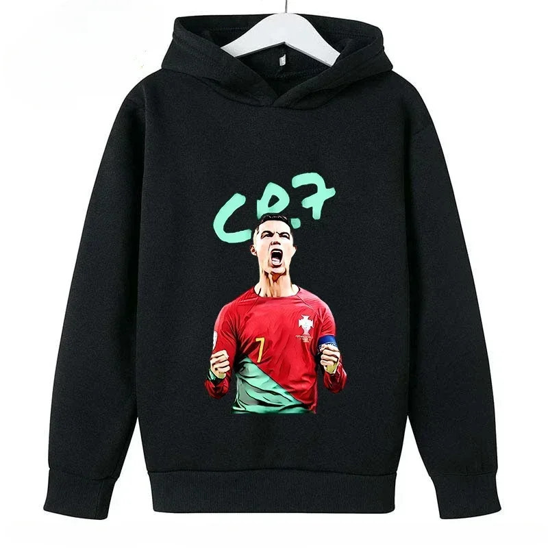 Sweat à capuche décontracté pour enfants, sweat-shirt de sport pour garçons et filles, imprimé Ronaldo bleu, 2 à 14 ans, printem