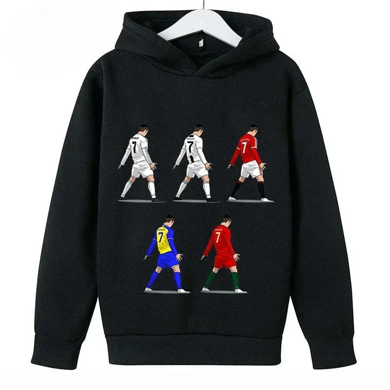 Sweat à capuche décontracté pour enfants, sweat-shirt de sport pour garçons et filles, imprimé Ronaldo bleu, 2 à 14 ans, printem