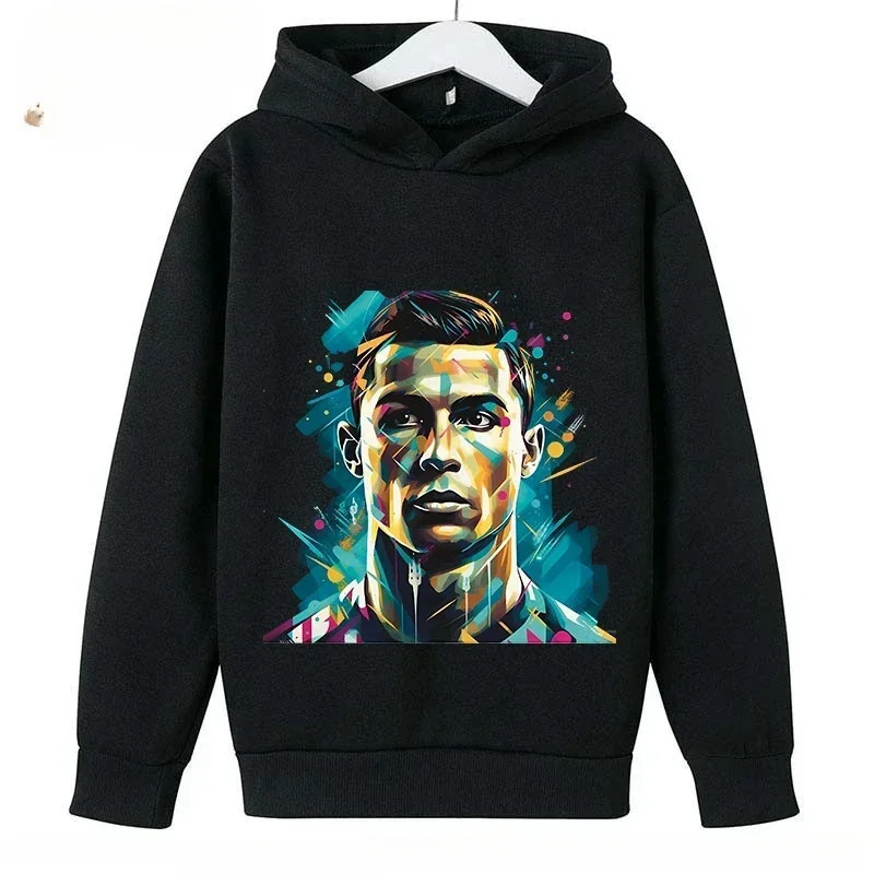 Sweat à capuche décontracté pour enfants, sweat-shirt de sport pour garçons, imprimé Ronaldo bleu, 2 à 14 ans, printemps, automn