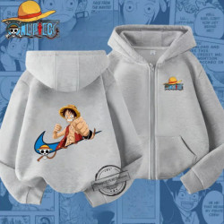 Sweat à capuche zippé One Piece Luffy pour enfants, imprimé dessin animé, haut décontracté pour garçons et filles, chemise de pr