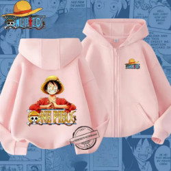 Sweat à capuche zippé One Piece Luffy pour enfants, imprimé dessin animé, haut décontracté pour garçons et filles, chemise de pr