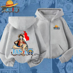 Sweat à capuche zippé One Piece Luffy pour enfants, imprimé dessin animé, haut décontracté pour garçons et filles, chemise de pr