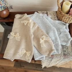 Pull avec nœud pour fille, vêtements pour enfants, mode coréenne, automne, hiver, nouveau, Y-1, 4864, 2024