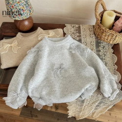 Pull avec nœud pour fille, vêtements pour enfants, mode coréenne, automne, hiver, nouveau, Y-1, 4864, 2024