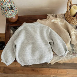 Pull avec nœud pour fille, vêtements pour enfants, mode coréenne, automne, hiver, nouveau, Y-1, 4864, 2024