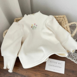 Pull chaud et épais à manches bouffantes pour bébé fille, chemise astronomique brodée de fleurs, vêtements décontractés pour enf