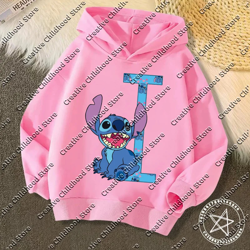 Sweats à capuche Kawaii Stitch Letter pour enfants, pull Anime, sweat-shirt Manga, vêtements décontractés pour garçons et filles