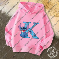 Sweats à capuche Kawaii Stitch Letter pour enfants, pull Anime, sweat-shirt Manga, vêtements décontractés pour garçons et filles