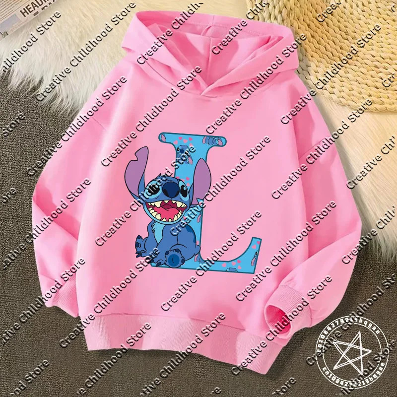 Sweats à capuche Kawaii Stitch Letter pour enfants, pull Anime, sweat-shirt Manga, vêtements décontractés pour garçons et filles