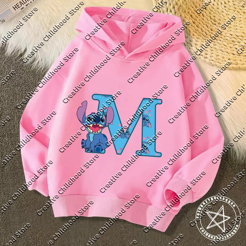 Sweats à capuche Kawaii Stitch Letter pour enfants, pull Anime, sweat-shirt Manga, vêtements décontractés pour garçons et filles