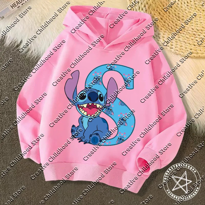 Sweats à capuche Kawaii Stitch Letter pour enfants, pull Anime, sweat-shirt Manga, vêtements décontractés pour garçons et filles