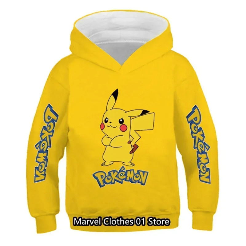 Sweat-shirt imprimé dessin animé pour enfants, sweats à capuche Pikachu, combinaison de vêtements pour garçons et filles, Y-Poke