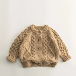 Cardigan en tricot à manches longues pour enfants, veste épaissie, manteau de tenue de détente, vêtements de maintien au chaud, 