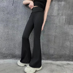 Pantalon de yoga évasé noir à haute élasticité pour filles, pantalon à la mode et confortable, adapté aux filles de 4 à 13 ans